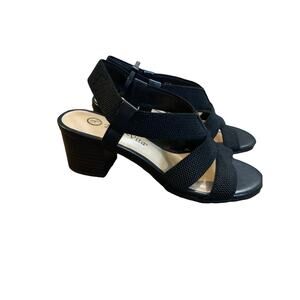 6.5M Bella-Vita Women's Black 2" Block Heel Elastic Straps New
